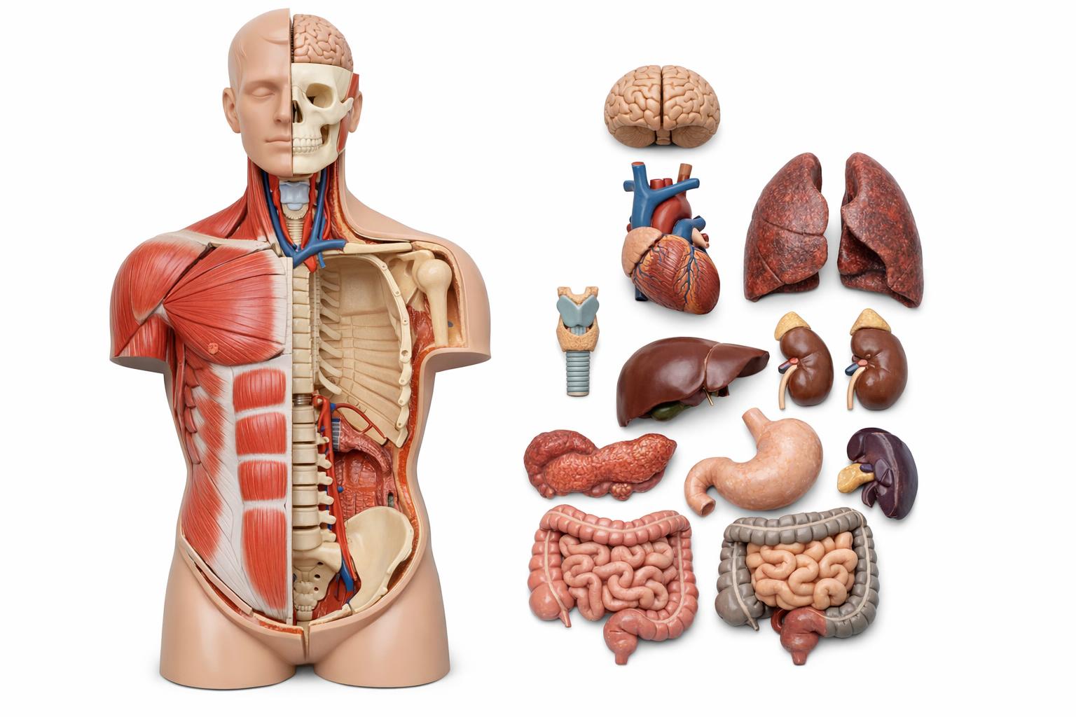 dokładny model anatomiczny ludzkiego tułowia z wyjmowanymi organami
